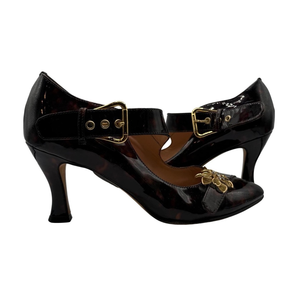 VTG ANYI Lu Women Size 7 Floral Tortoise Shell Patent Leather Mary Jane Heels